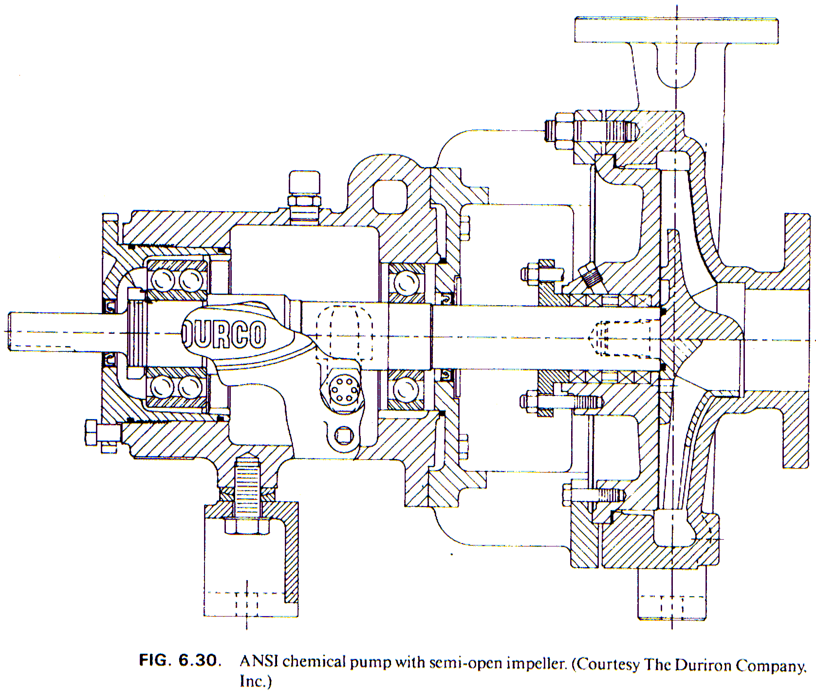 Original sectional drawing of an ANSI chemical-process pump with open impeller